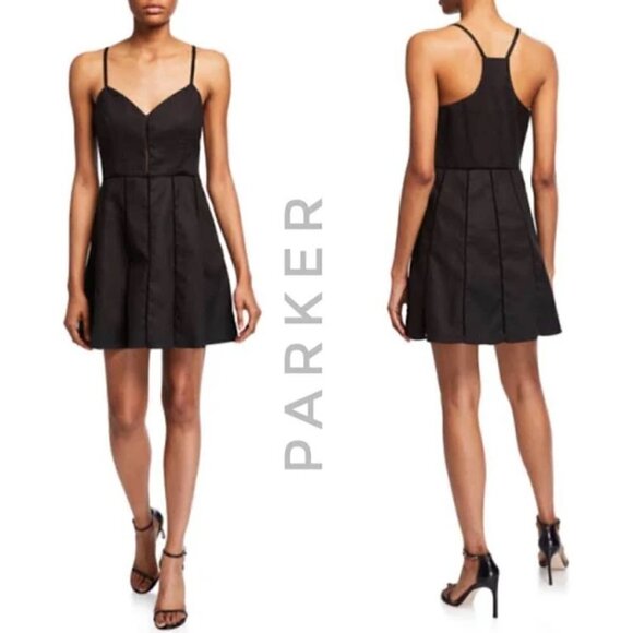 New Parker Juliet Ladder Stitch V- Neck Black Mini Dress NWT Large - Picture 6 of 14